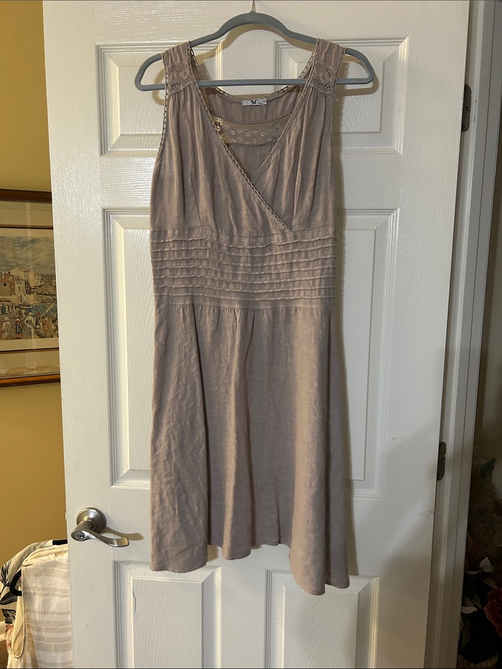 Sleeveless Taupe Midi Dress with Pintuck Waist